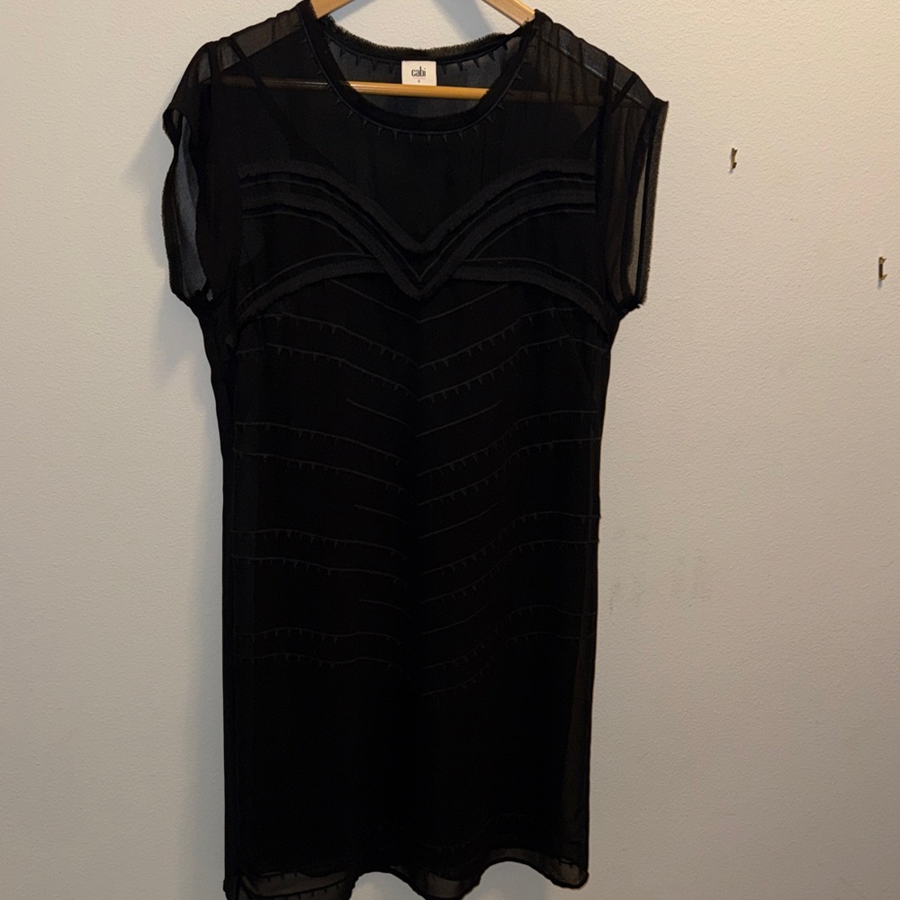 CAbi Black Sheer Overlay Shift Dress